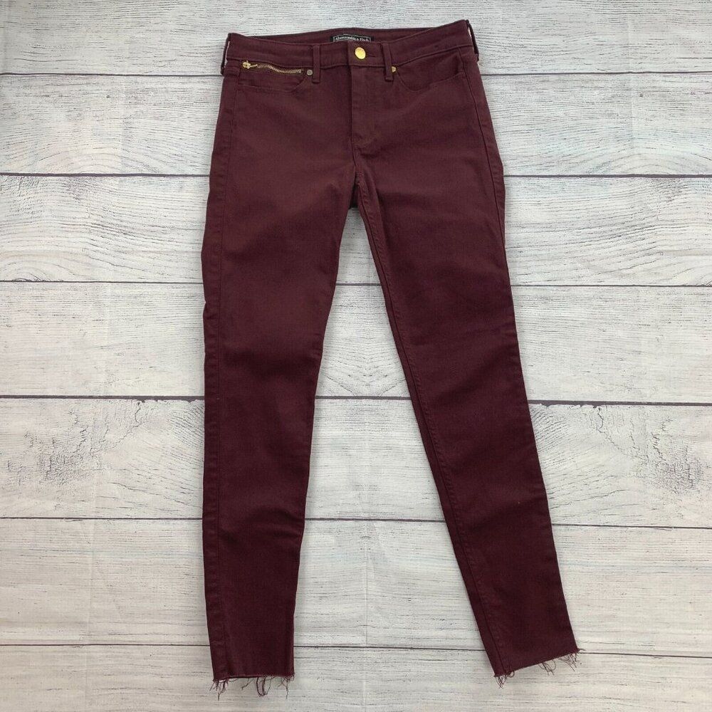 Abercrombie & Fitch Jeans 26 Super Skinny Burgundy Inseam 27.5" Raw Hem New NWT